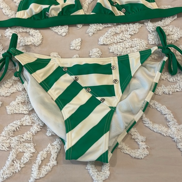 Green and White Striped String Bikini Size M HEAT - Picture 3 of 11